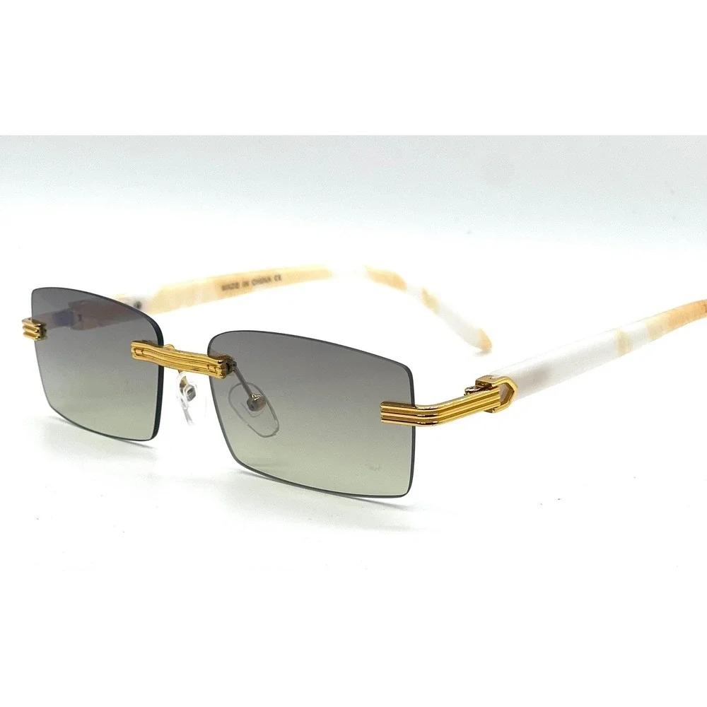 Rimless Rectangle Sunglasses‎ Vintage Style Gold Frame Horn Rim Fashion Lentes
